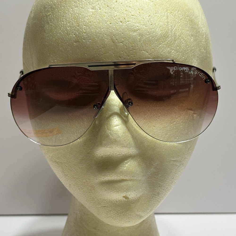 Vintage PIERRE CARDIN PR-43 Shield Aviator Sunglasses Frames Gold Gradient Brown